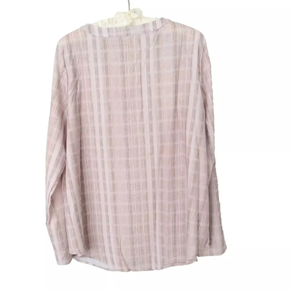 Misslook Beige Striped Cotton Blouse Tunic Top Size Large NWOT